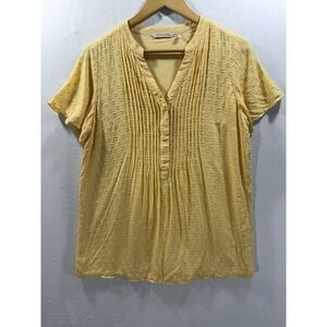 Soft Surroundings Yellow Textured Blouse Women's Small Pintuck Swiss Dot Boho